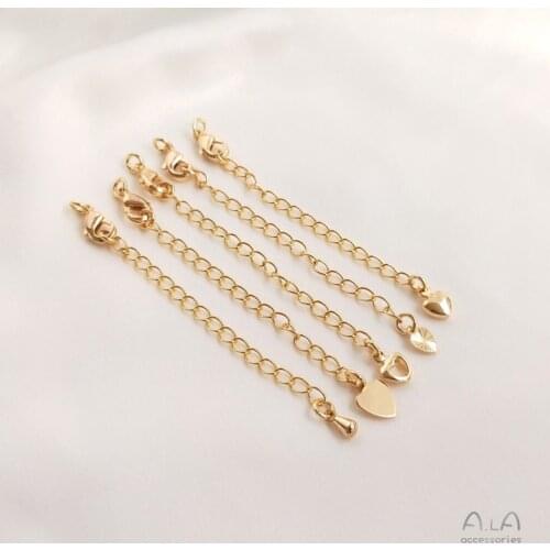 14K Copper Plated Real Gold Tail Extension Chain with Lobster Clasp And Droplets 2pcs/lot For Jewelry Making Bracelets Spool
