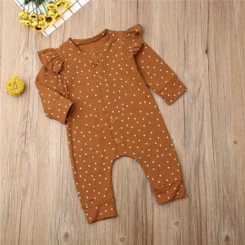 Newborn Toddler Baby Girls free shipping Clothes Ruffle Button Geometry autumn Romper long sleeve round neck Playsuit one pieces