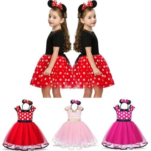 Fantasy Mini Mouse Baby Girl Dress Mini Mouse Cosplay Costume for Girls Christmas Party Princess Dress Kids Birthday Dot Dress