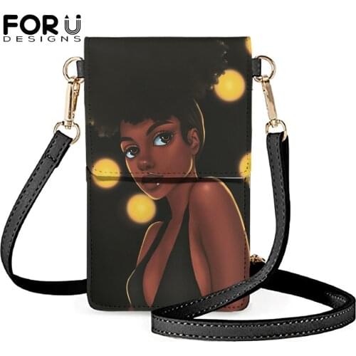 FORUDESIGNS 2021 Multi-functional Phone Bag For Woman African Black Girl Pu Leather Crossbody Shoulder Bag Shopper Coin Purses
