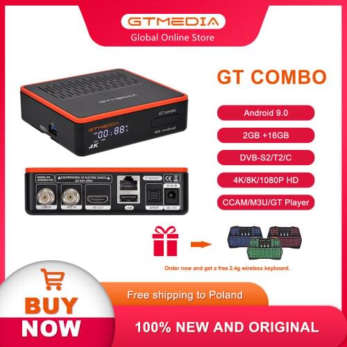 GTMEDIA NEW Android TV BOX GT Combo Android 9.0+DVB-S2X/T2/C Terrestrial Satellite TV Receiver Decoder/ Google Smart Set Top Box