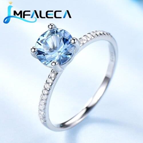 LMFALECA Classic Engagement Ring 925 Silver Jewelry for Women Sky Blue Topaz White Gemstone Birthstone Fine Jewelry Gift Rings