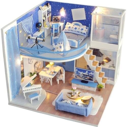 DIY Dollhouse Miniature with Furniture Loft Model Kit Building Sets Best Gifts for Teens Adult DIY Hut Cabin Model