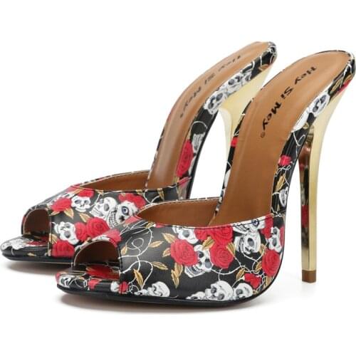 Unisex Men Women Leopard Sexy Stiletto Heel Mules Shoes Peep Toe Stilettos Heel Mules Size 42 43 44 45 46 Transsexuals heels