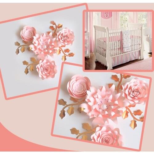 DIY Paper Flowers Leaves Set For Nursery Wall Decor Party Wedding Backdrops Baby Girls Shower Kids Room Wall Art Crafts Rose
