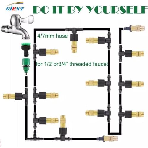 Micro Drip Plant Watering Kit DIY Garden Irrigation Mist Spray Cooling System With Adjustable Nozzles