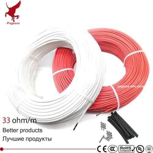 10m-100m 33ohm silicone rubber HRAG carbon fiber heating cable 5V-220V floor heating high quality infrared heating wire