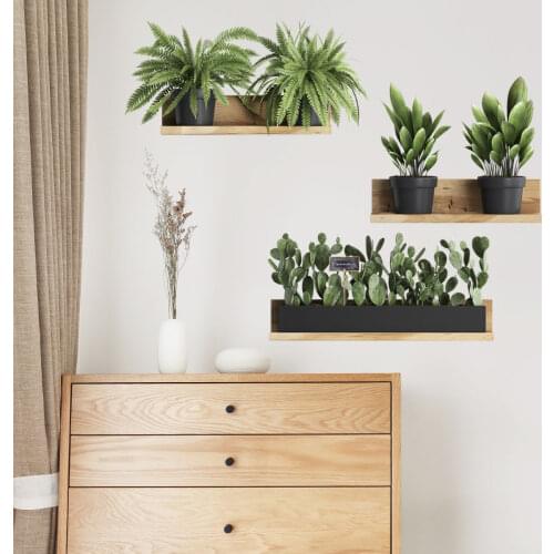 Wall shelf green plant sticker Living room bedroom study decoration wall sticker