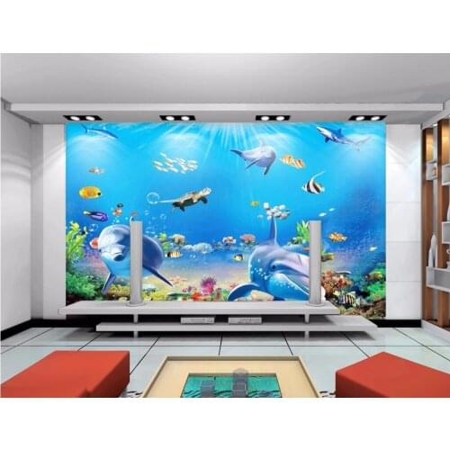 Custom mural 3d wallpaper photo Sea world dolphin tortoise coral painting 3d wall murals wallpaper for living room walls 3 d