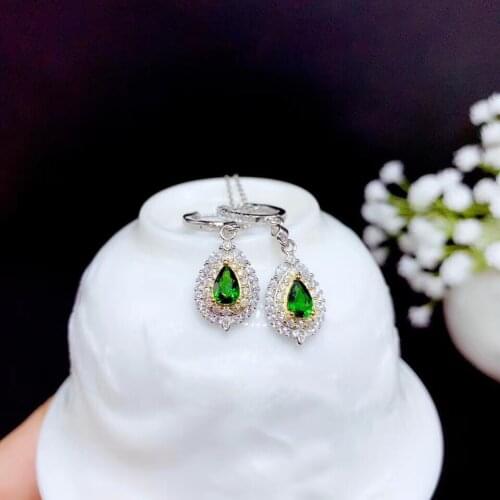 New ladies ear buckle natural diopside 925 silver earrings exquisite and atmospheric design fresh and elegant style