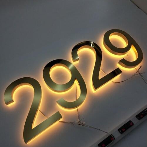Wholesale backlit door number signs stainless steel black painted white lights backlit letters gold House Numbers