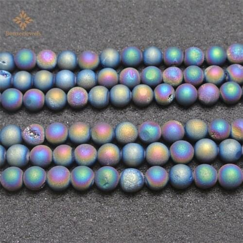 Rainbow Wholesale Natural Druzy Agates Beads Stone Crystal Matte Loose For Jewelry Making DIY Bracelet Necklace 15inch 6/8/10MM