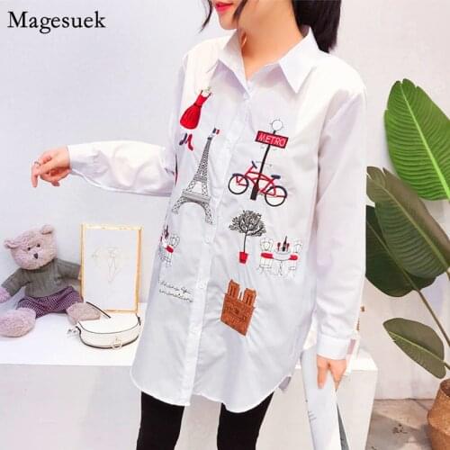 Autumn White Women Shirt 2021 New Turn-Down Collar Embroidery Women Blouse Long Sleeve Cotton Tops Blouses Women Casual 5083 50