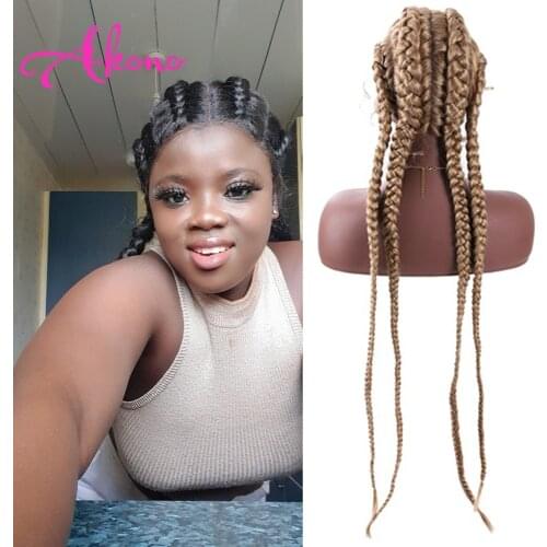 30 inch Braided Wigs Synthetic Lace Front Wig for Black Women Cornrow Braids Lace Wigs with Baby Hair Box Braid Wig 613 Color