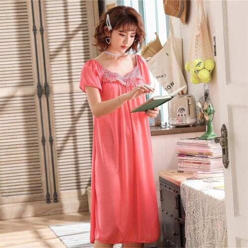 See-Through Sexy Summer Plus Size Women Sleepwear Female Nightdress for Lady Nightwear Faux Silk Satin Home Summer Nightgowns