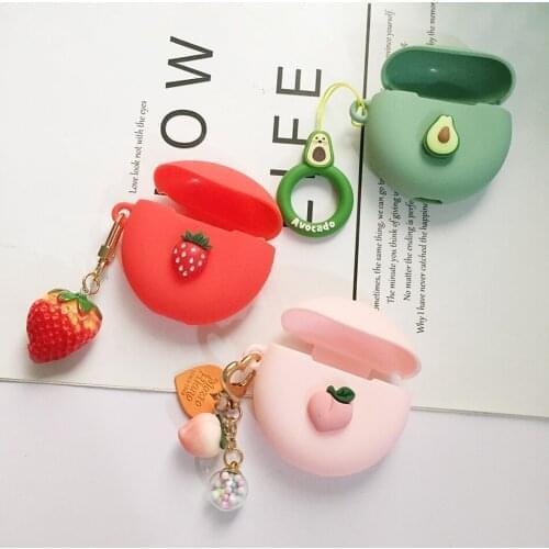 Silicone Protect Case For OPPO Enco Air Wireless Earphone Charging Box Accessories with Cute Peach Keychain Cover Case