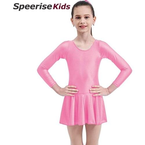 Speerise Kids Ballet Dance Dress Gilrs Lycra Leotard With Skirts Long Sleeve Scoop Neck Dance Wear Gymnastics Costumes Clothes