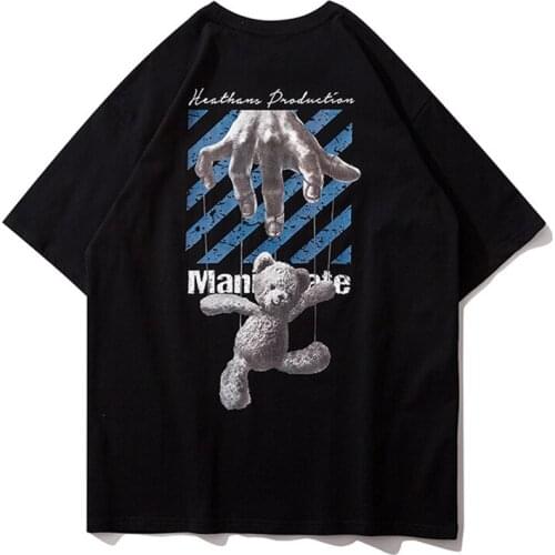 Couple Puppet Bear Print Round Collar Loose T-shirt Dark Retro Short-sleeved T-shirt Port Of The Wind