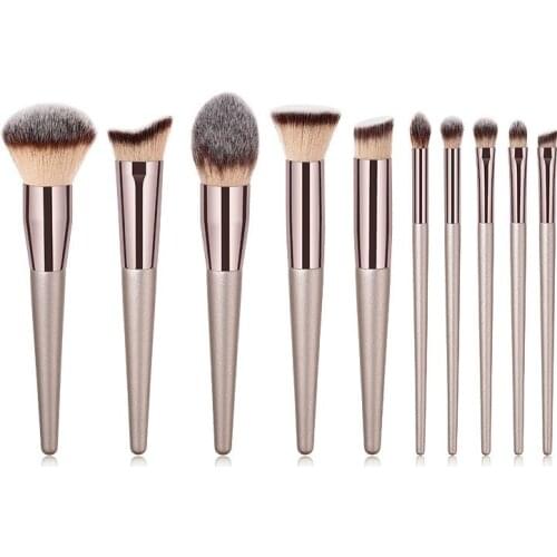 Pack of 10 Makeup Brush Champagne Gold Set Eye Shadow Brush Loose Brush Eyebrow Brush Beauty Tools Gujhui