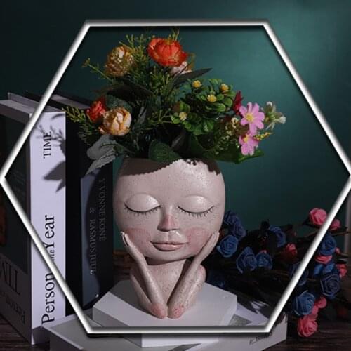 Human Face Vase Decoration Big Eyes Doll Resin Flowerpot Figure Sculpture Crafts Storage Container Flower Arrangement Container