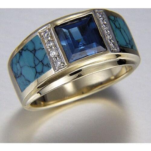 Vintage Square Blue Zircon Epoxy Ring for Women Statement Party Night Club Finger Accessories Ring Tiny CZ Dazzling Ring Gift