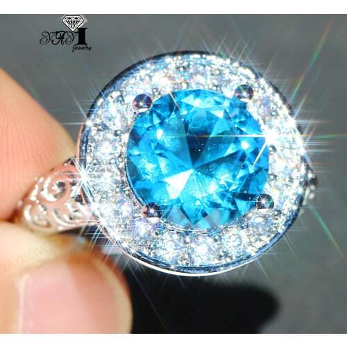 YaYI Jewelry Fashion Princess Cut Prong Setting Blue Cubic Zirconia Silver Color Engagement Wedding Party Leaves Gift Rings