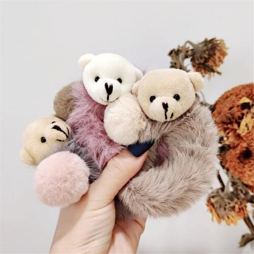 Girl Women Elastic Hair Band Scrunchie Cartoon Bear head Ball Head wear Plush Hair Accessories Winter Korean Handmade Wholesale