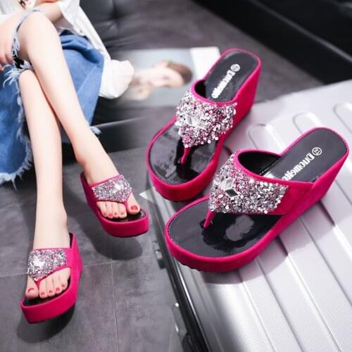 Women Spring Bling Slipper Woman Shoes Ladies PU Leather Wedges Flat Shoes Female Casual Slingbacks Sandals Comfortable Platform