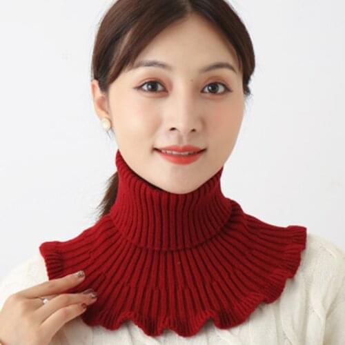 Female Winter Wool Elastic False Collar Windproof Warm Scarve Unisex Solid Color Ruffle Knit Pullover Neck Guard Scarf N99