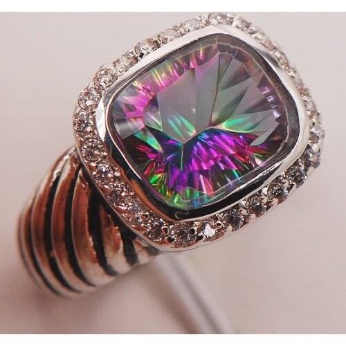 Rainbow Mystic Crystal Zircon Fashion 925 Sterling Silver Ring Size 6 7 8 9 10 F650 Fashion Wholesale Jewelry Free Shipping