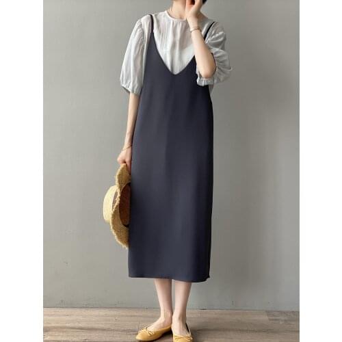 2021 summer new Puff sleeve Short sleeve top two piece fashion Temperament Sling dresses for women Loose Vestidos y2k dress