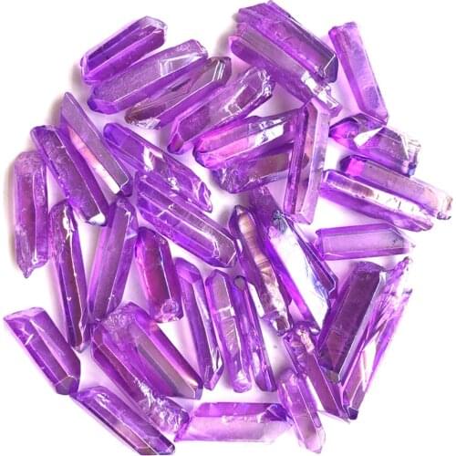 10 pcs Purple Angel Aura Titanium Quartz Crystal Wand Point Natural Raw Crystal Healing Hexagonal Prism Cluster DIY Jewelry