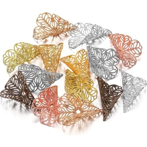 20pcs/Lot 23*28mm Copper Filigree Morning Glory Bead Caps Connectors Charm Torus Fit Hair Jewelry Making Findings DIY Handmade