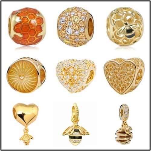 2018 Hot Sale 925 Sterling Silver Bee Hive Charm honeycomb Charm Beads Fit Original Bracelet Authentic Fine DIY Jewelry