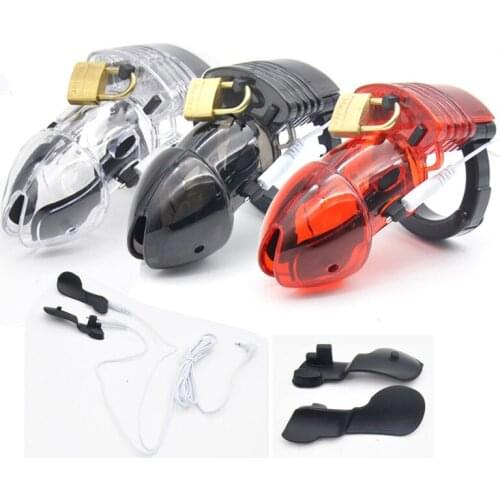 Electro Shock Male Chastity Device Cock Cage With Adjustable Cuff Ring Penis Lock Belt Restraint Scrotum Bound Ring Sex Toys