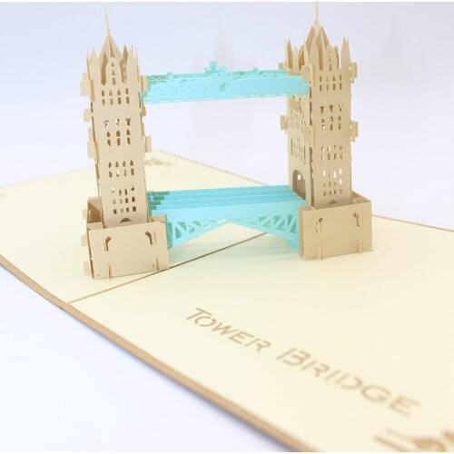 3D Laser Cut Handmade Retro Cover Double Color London Tower Bridge Paper Invitation Greeting Cards PostCard Business Party Gift