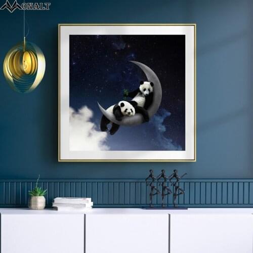 Canvas Painting abstract art Panda sleeping on the moon poster and Prints Starry sky Animal Landscape Wall Decorative Paintings