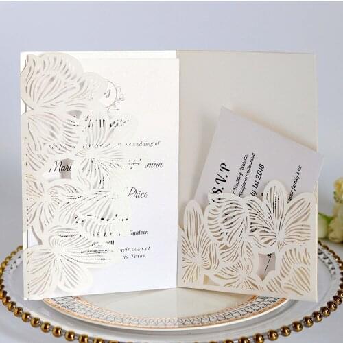 50pc/Lot Ivory Blue Burgundy Petal Shiny Wedding Invitation with Reply Information DIY Custom Print Anniversary Party Card