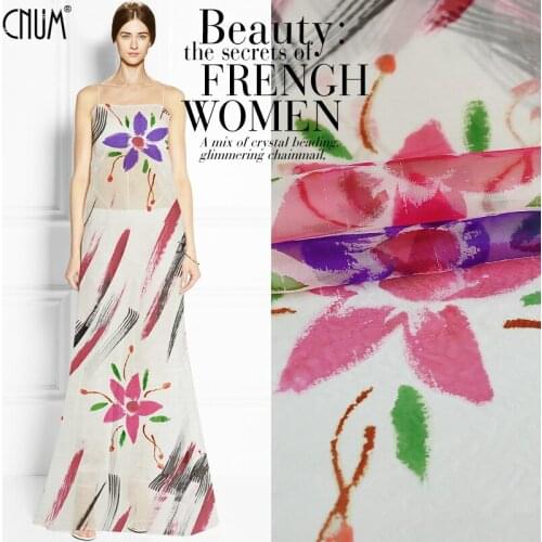 CNUM SO134 100% Natural Silk Organza/ Flower and Brush/Silk Fabric Very Thin/ Width 1.48yd Thickness 6mm
