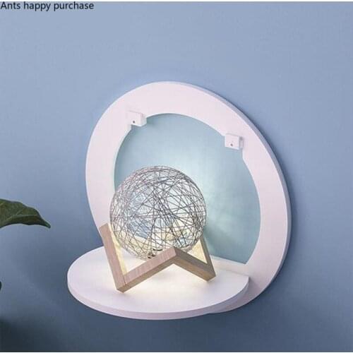 Wood Plastic Board Wall Storage Rack Punch-free Bedside Shelf Wall Hanging Partition Flower Stand Home Shelves Decorative Frame