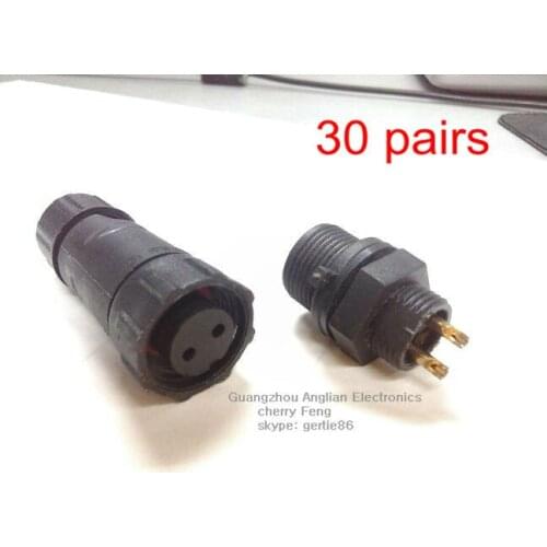 DHL Free Shipping! M14 Waterproof wire connectors 2 pin contacts panel type IP68 connector, 30 pairs/lot
