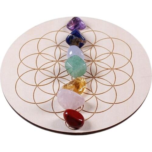 Home Protection Mixed Crystal Stone W / 7 Stars Array Wooden Tray for Home / Office / Shops