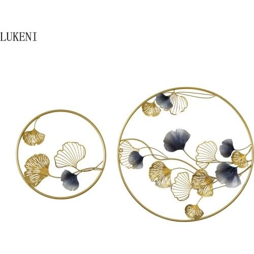European Creative Wrought Iron Wall Decoration Three-dimensional Metal Ginkgo Wall Hanging Living Room Sofa Background Pendant