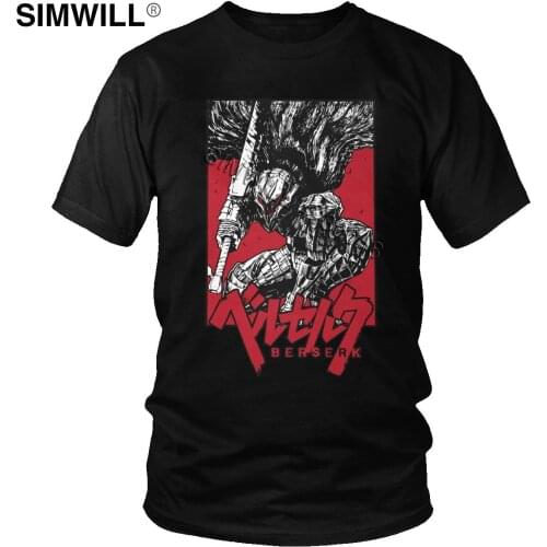 Japanese Manga Berserk T Shirt Mens Novelty Short Sleeved 100% Cotton T-shirt Round Neck Swordsman Gatsu Tshirt Anime Tee Gift