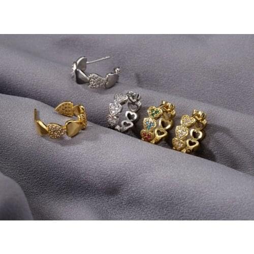 HECHENG,1 Pair, Love Heart Hoop Earrings,For Women Zircon Small Earrings Gold Color Daily Jewelry,Wholesale