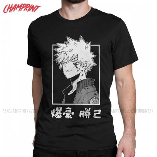 Katsuki Bakugo My Hero Academia T-Shirts for Men Anime Vintage 100% Cotton Tees Crewneck Short Sleeve T Shirt Printing Clothes