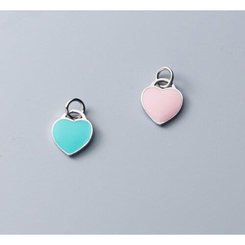 Lo Paulina Solid 925 Sterling Silver Cute Mini Enamel Pink Heart Charms Pendants For Jewelry Making Birthday Gifts