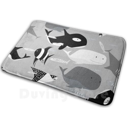 Ocean Creatures Mat Rug Carpet Anti-Slip Floor Mats Bedroom Ocean Sea Whale Killer Whale Stingray Shark Fish Blue Grey Animals