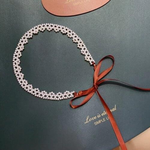 2020 best seller sweet ribon bow knot lady pure hand craft natural white small real pearl multi rows choker necklace gift