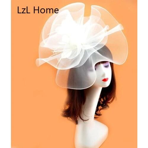 LZL Home Vintage Bridal Flower Feather Hats Elegant Wedding Accessories Bride Hats White Fascinator Hats Womens Formal Occasion
